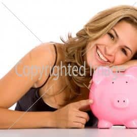 Casual woman saving money